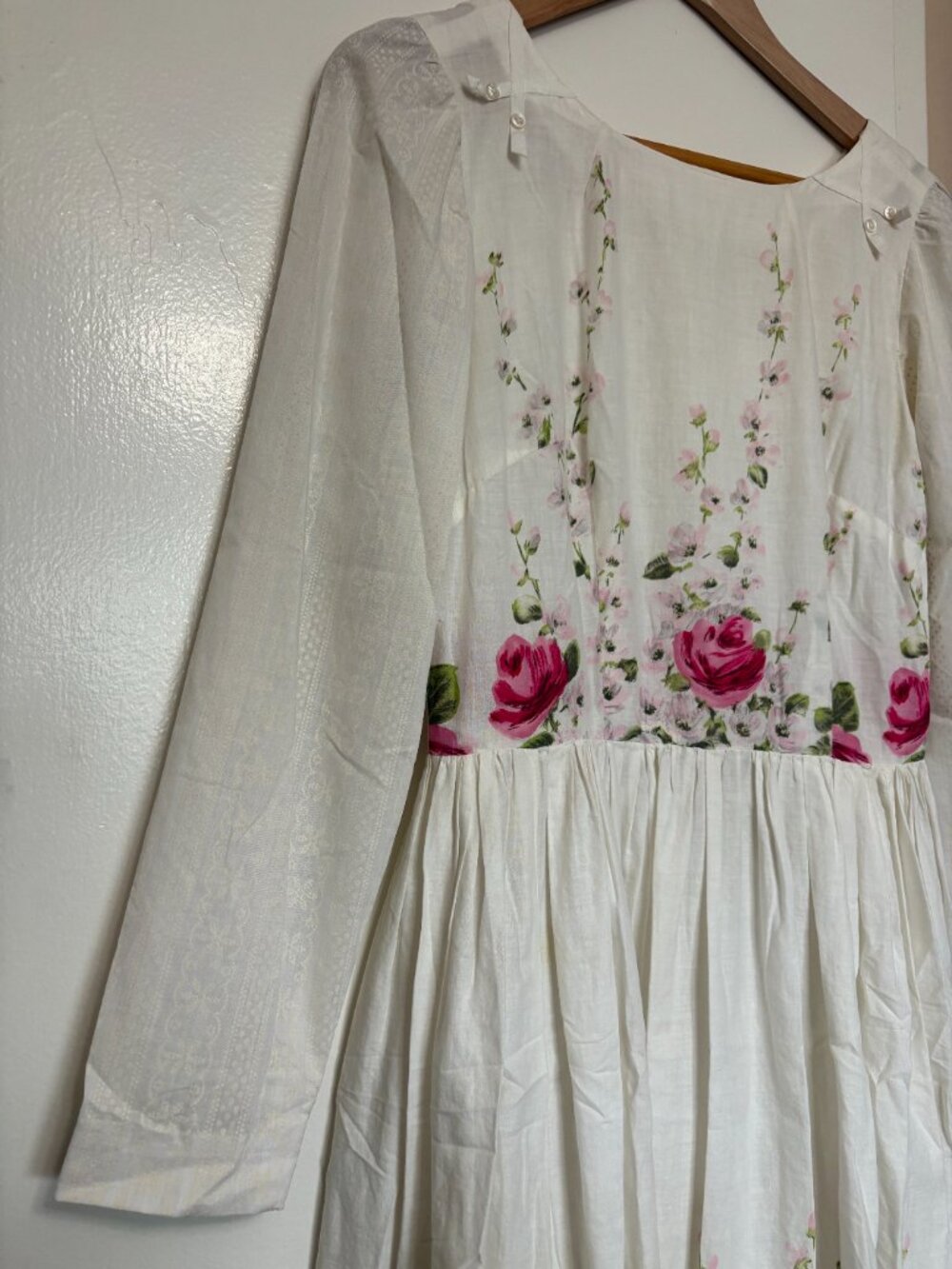 Vintage Pink Roses Floral Long Sleeve Midi Dress - Picture 5 of 8